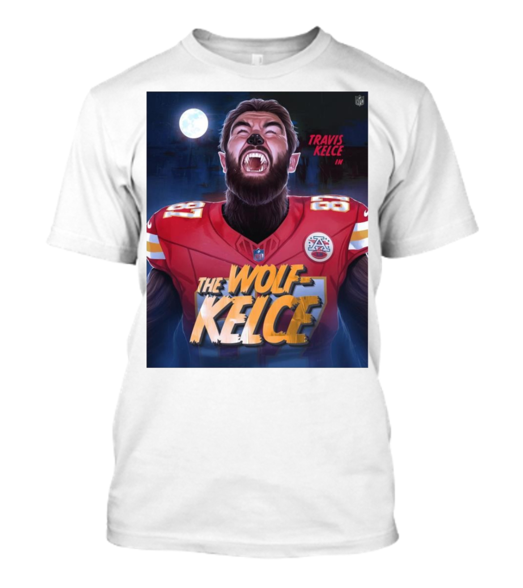 Travis Kelce In The Wolf Kelce NFL Chiefs Poster Art Moonlight Special Edition T-Shirt