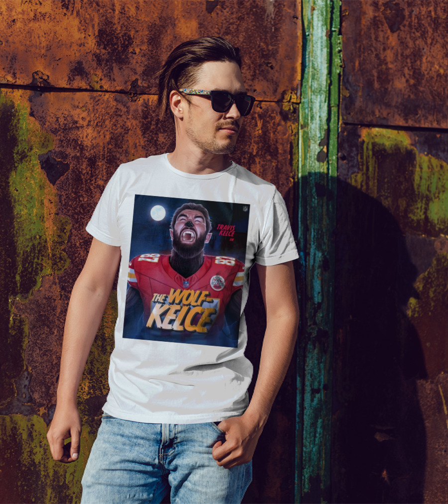 Travis Kelce In The Wolf Kelce NFL Chiefs Poster Art Moonlight Special Edition T-Shirt
