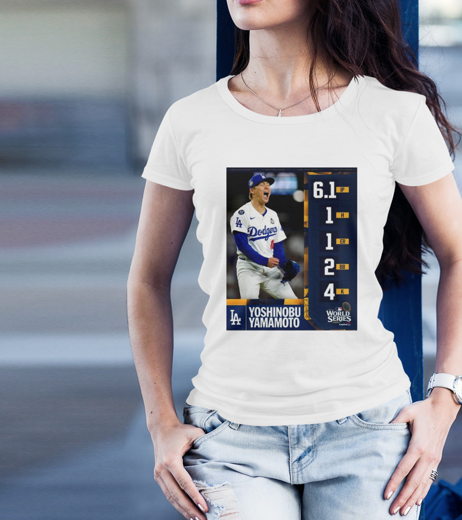 Yoshinobu Yamamoto LA Dodgers World Series Performance Stats 6.1 IP 1 H 1 ER 2 BB 4 K T-Shirt
