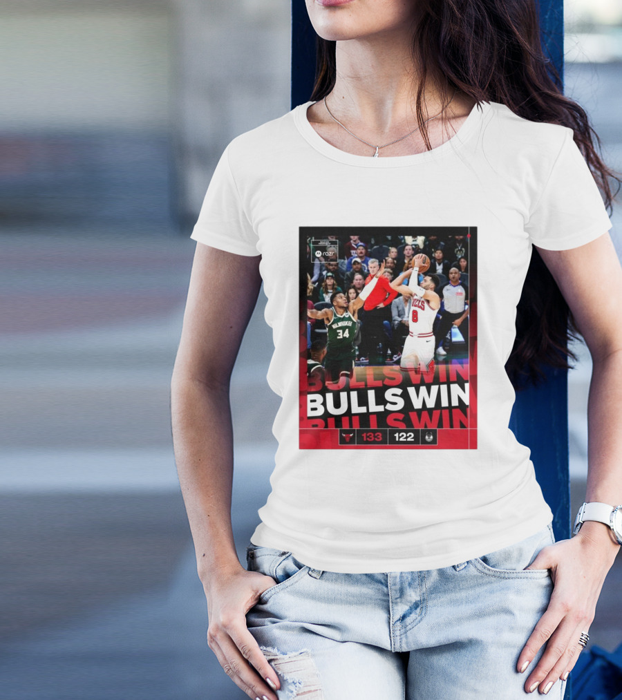 Bulls Win 133-122 Chicago Bulls Vs. Milwaukee Bucks Victory T-Shirt