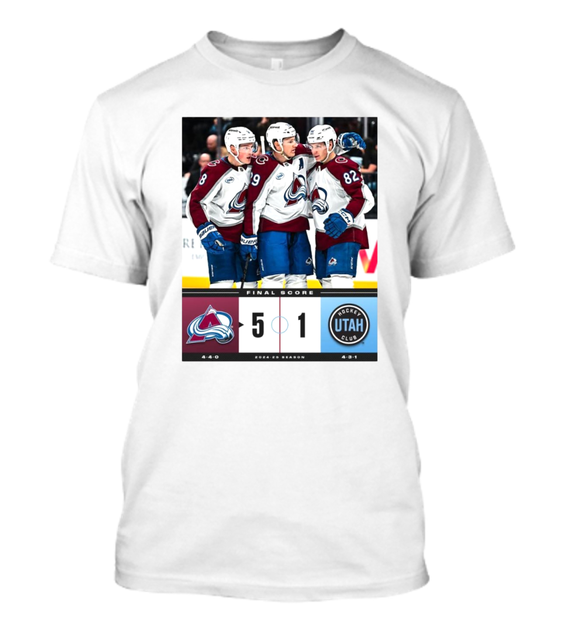Final Score Colorado Avalanche 5 1 Utah Hockey Club NHL 2024 25 Season T-Shirt
