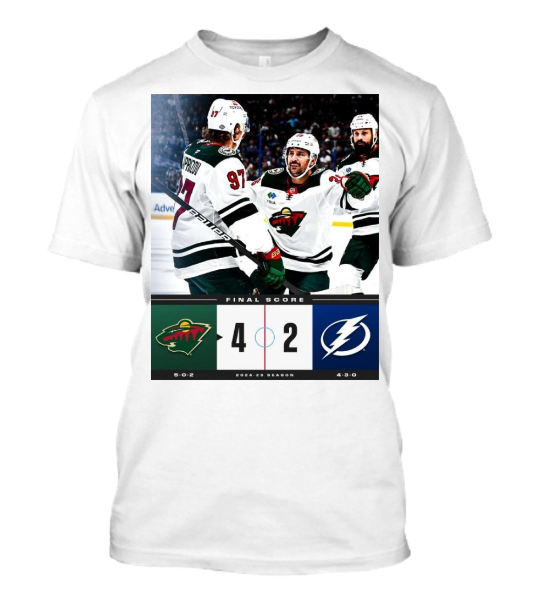 Final Score Minnesota Wild 4 2 Tampa Bay Lightning NHL 2024-25 Season T-Shirt