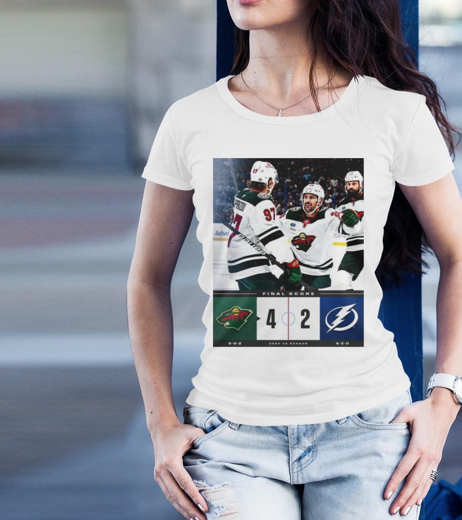 Final Score Minnesota Wild 4 2 Tampa Bay Lightning NHL 2024-25 Season T-Shirt