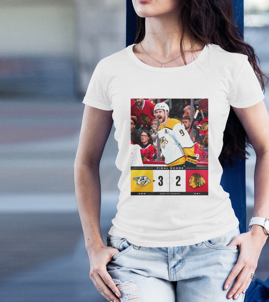 Nashville Predators 3-2 Chicago Blackhawks Final Score 2024-25 Season T-Shirt