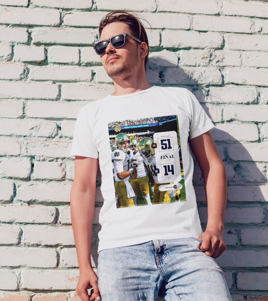 Notre Dame Fighting Irish 51-14 Victory Over Navy Midshipmen Game 08 Final T-Shirt
