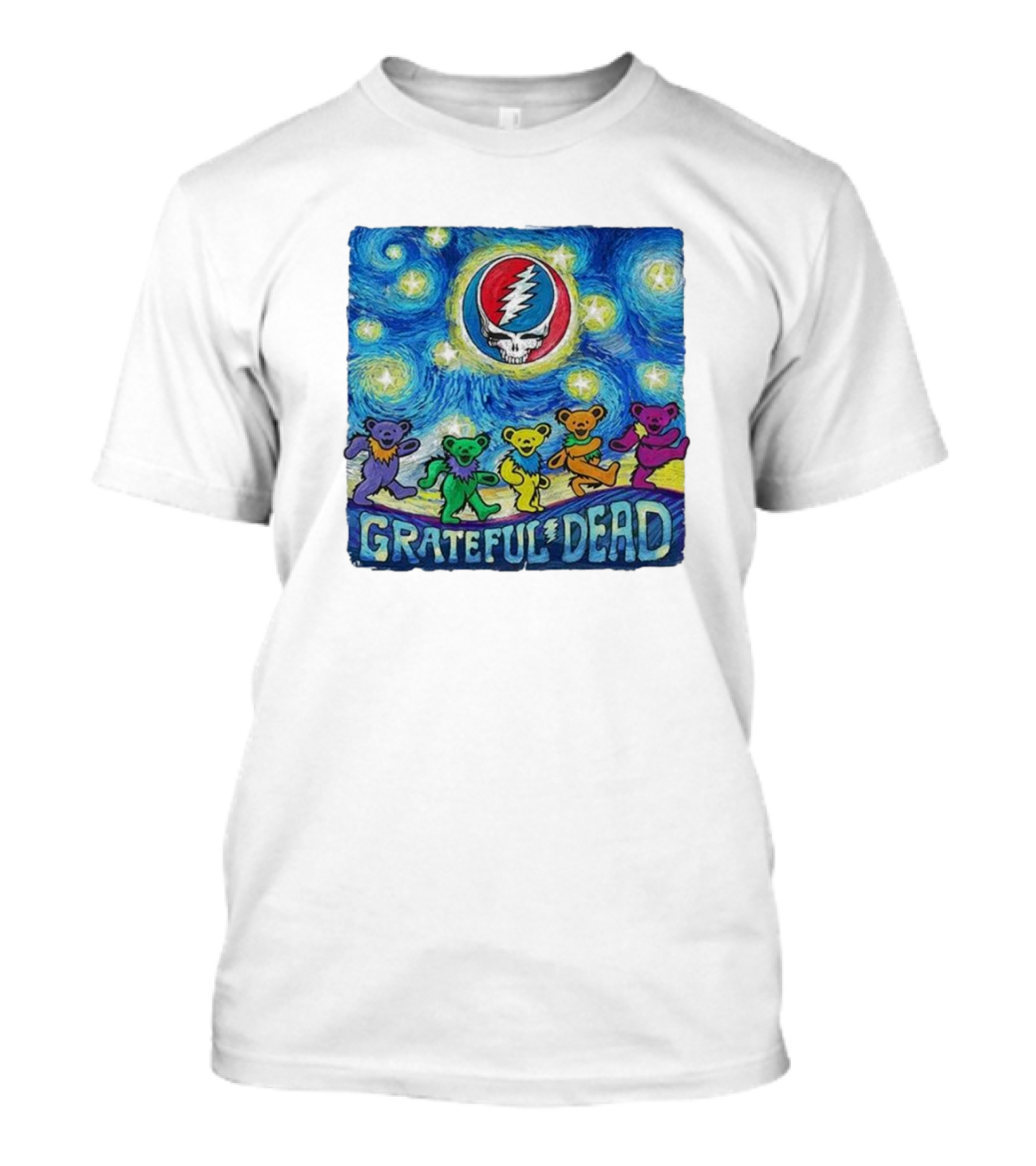 Grateful Dead Dancing Bears Van Gogh Starry Skull T-Shirt