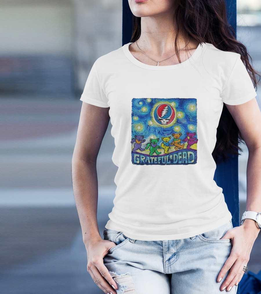 Grateful Dead Dancing Bears Van Gogh Starry Skull T-Shirt