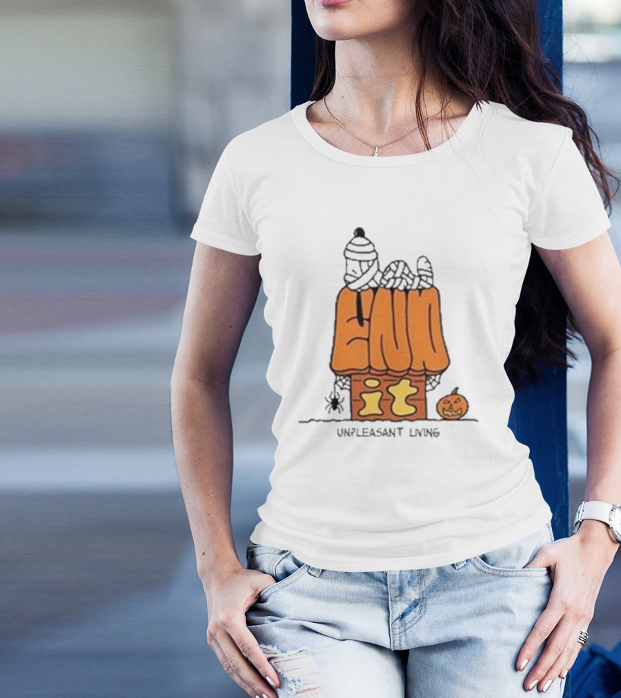 End It Unpleasant Living Snoopy Halloween Mummy Doghouse Pumpkin T-Shirt