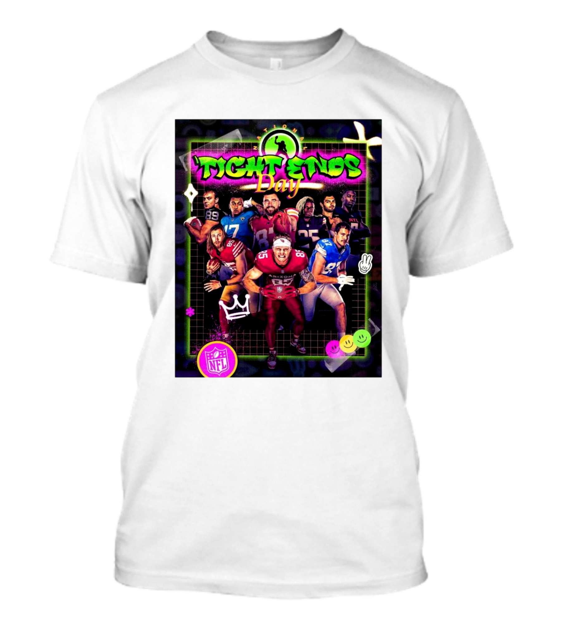Happy National Tight Ends Day NFL Celebration With Players And Neon Graphics T-Shirt