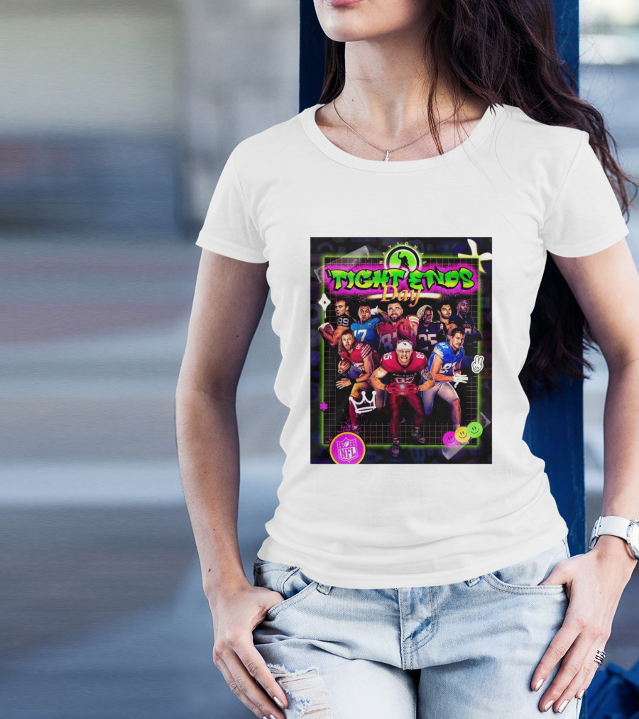 Happy National Tight Ends Day NFL Celebration With Players And Neon Graphics T-Shirt