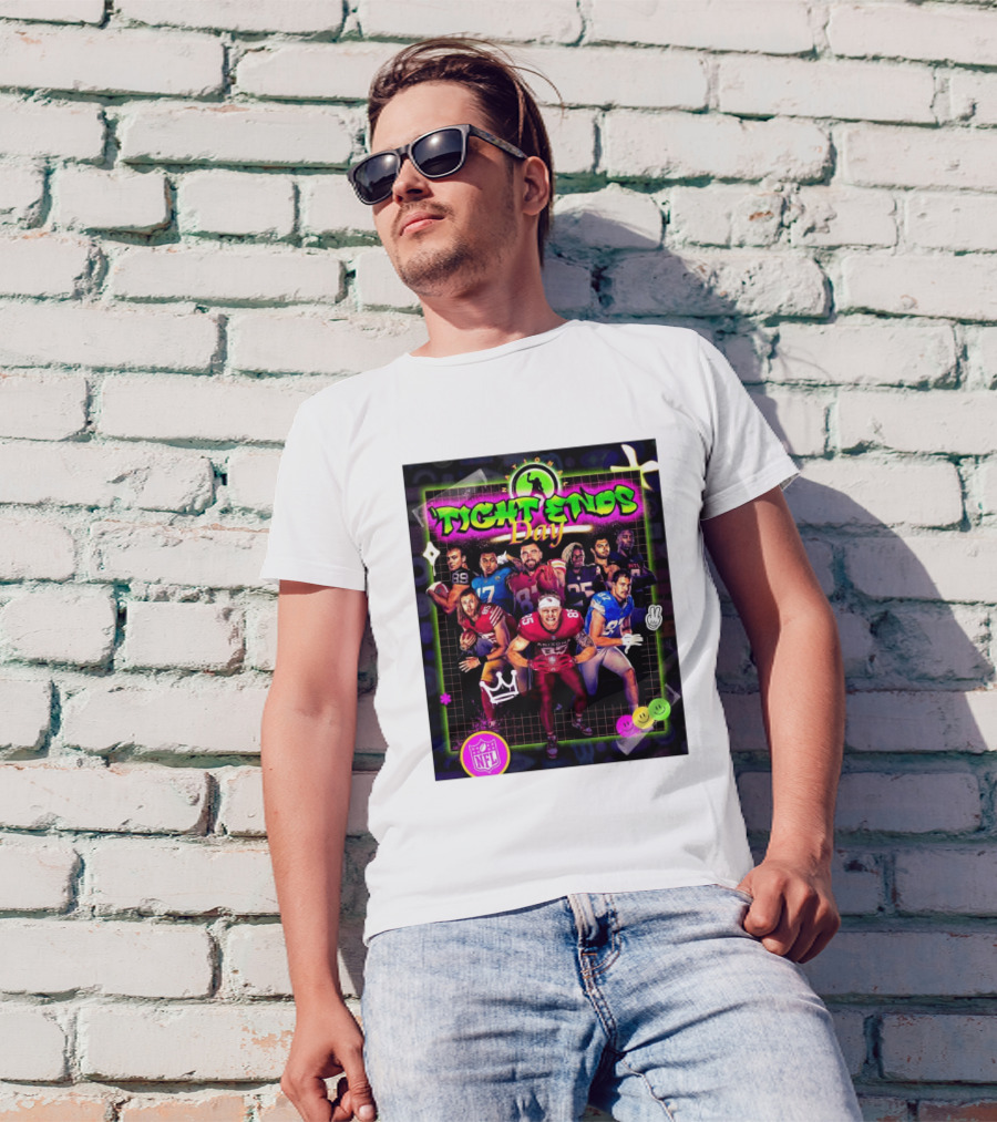 Happy National Tight Ends Day NFL Celebration With Players And Neon Graphics T-Shirt