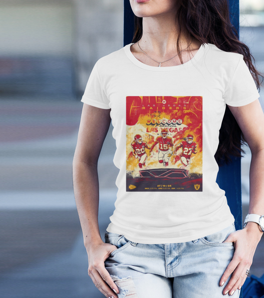 Kansas City Chiefs At Las Vegas Raiders Welcome To Fabulous Las Vegas 27 10 24 NFL Football Matchup T-Shirt