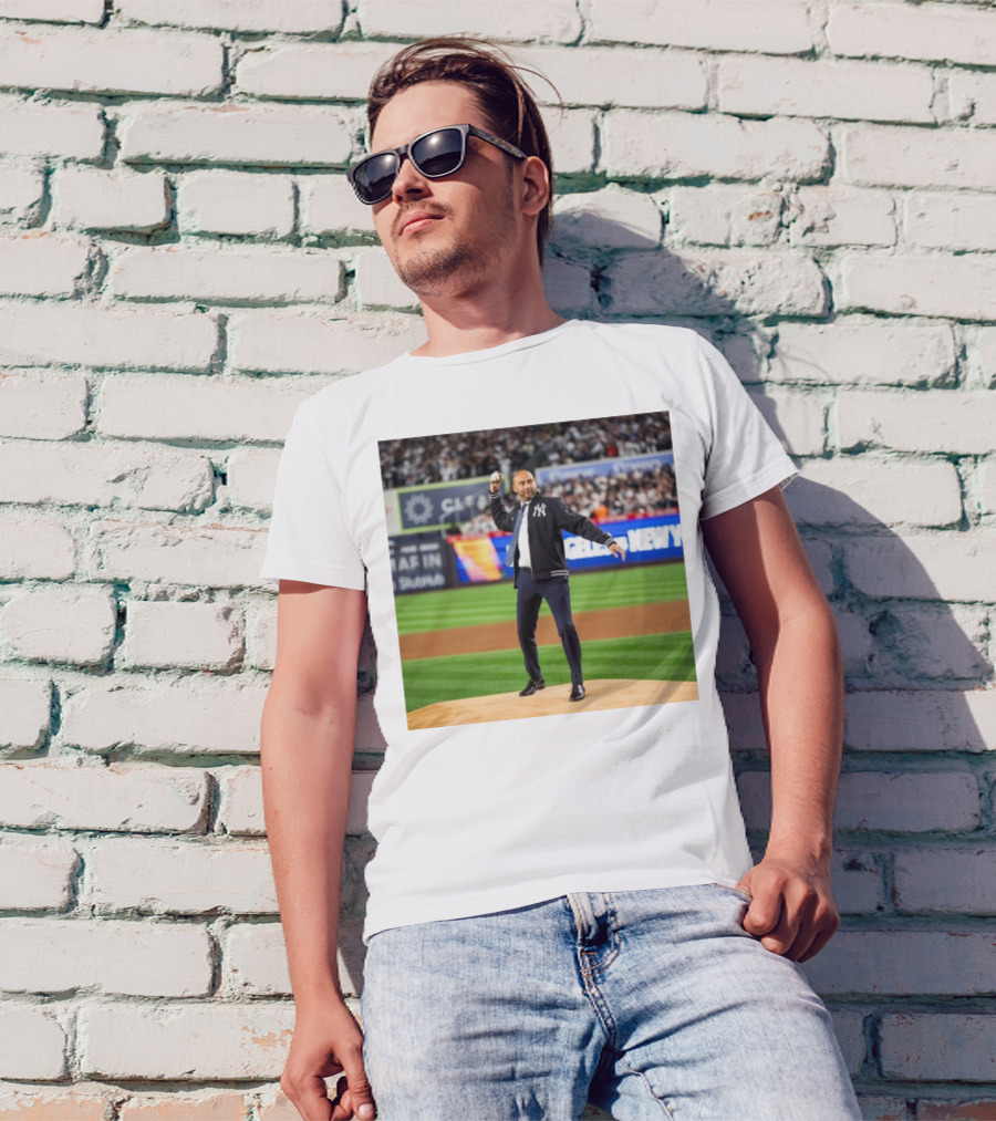 New York Yankees Celebration With Derek Jeter Hall Of Famer Ceremonial First Pitch T-Shirt