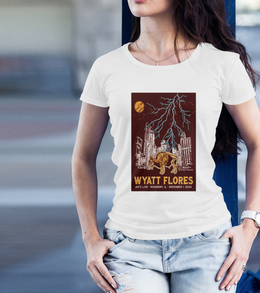 Wyatt Flores Joe's Live Rosemont IL November 1 2024 Lightning Cityscape Buffalo With Bo Stalnch T-Shirt
