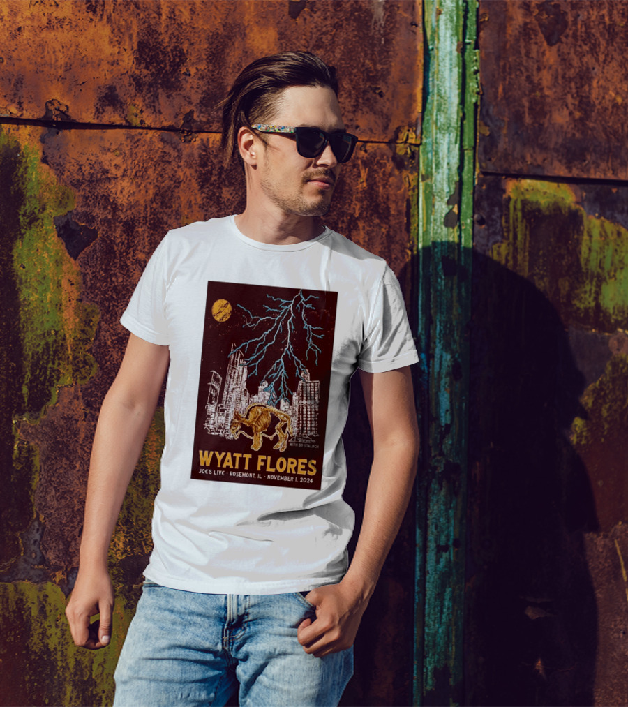 Wyatt Flores Joe's Live Rosemont IL November 1 2024 Lightning Cityscape Buffalo With Bo Stalnch T-Shirt