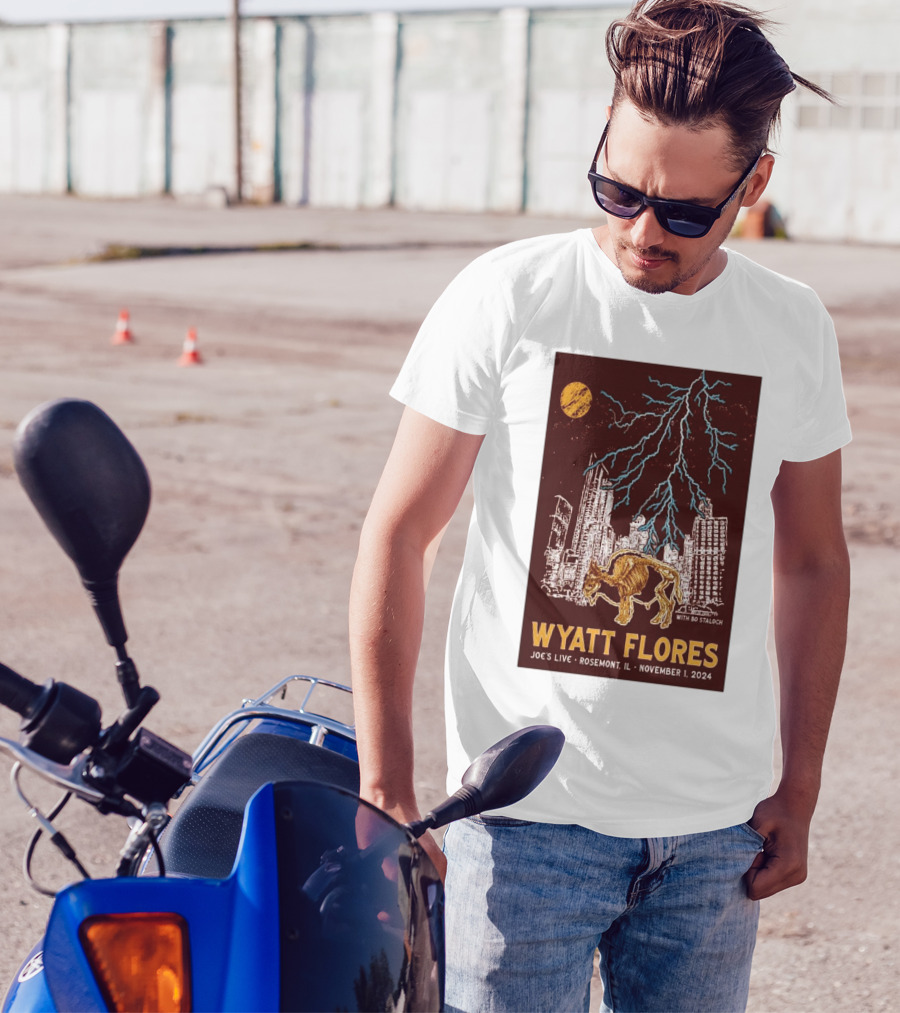 Wyatt Flores Joe's Live Rosemont IL November 1 2024 Lightning Cityscape Buffalo With Bo Stalnch T-Shirt