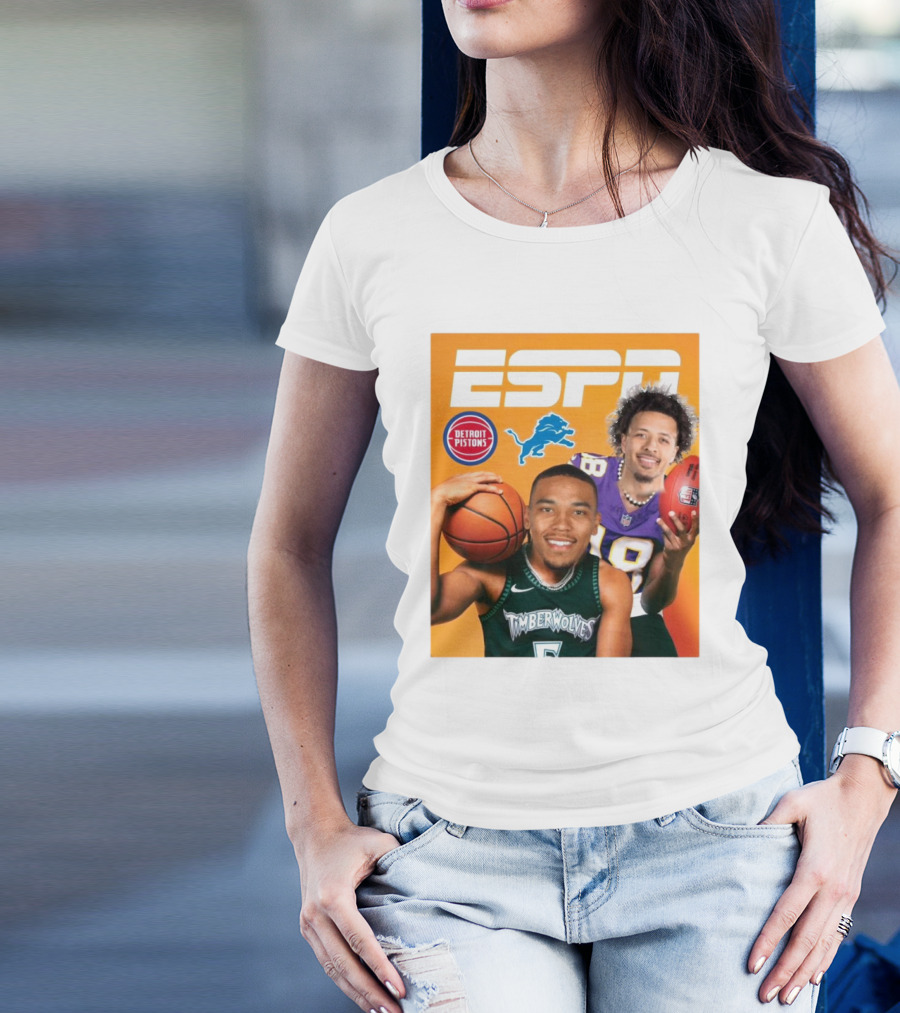 Cade Cunningham Amon Ra St. Brown ESPN Detroit Pistons Lions Timberwolves T-Shirt