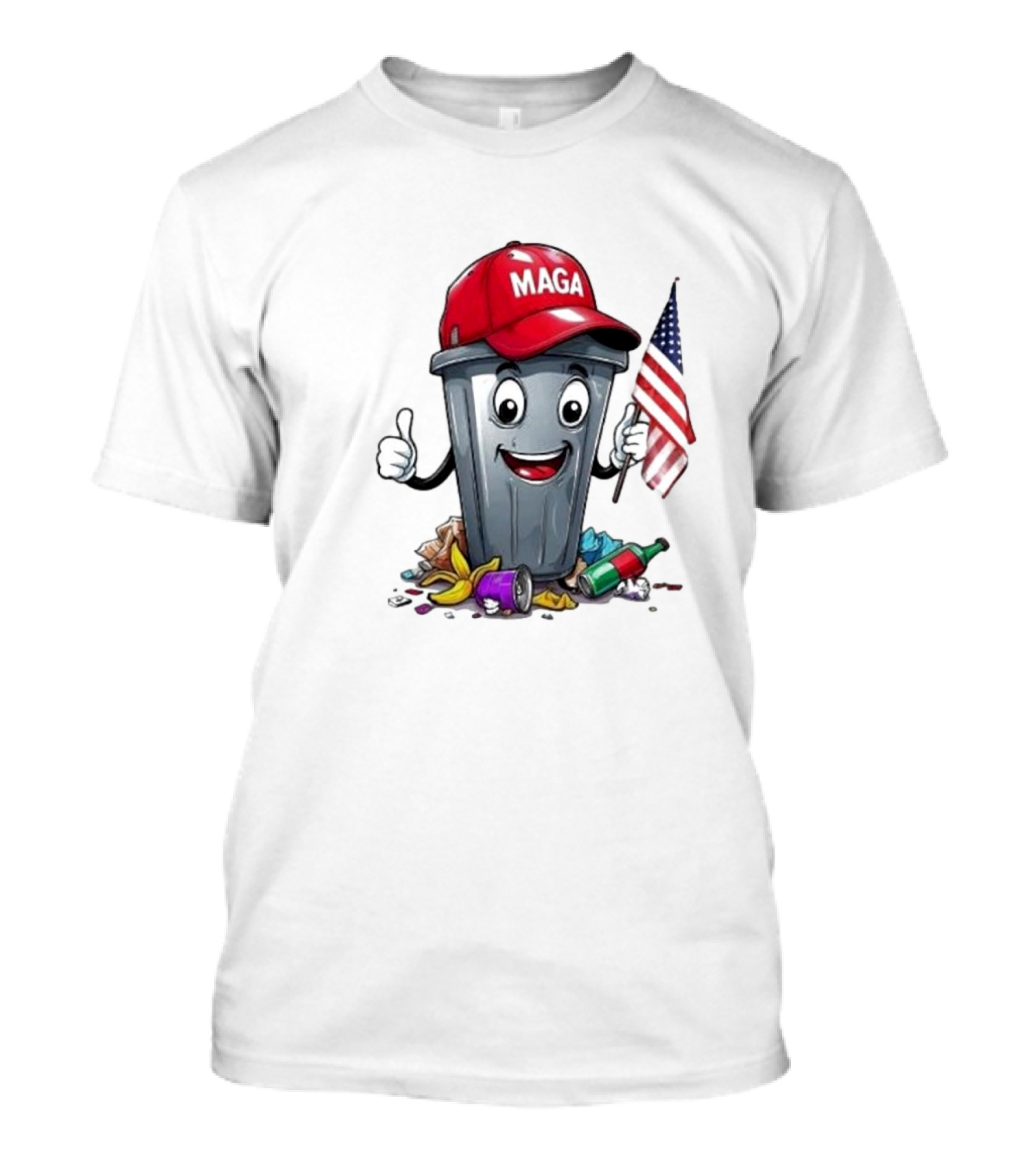 Trump MAGA Garbage Can American Flag 2024 Hat Thumbs Up Cartoon T-Shirt