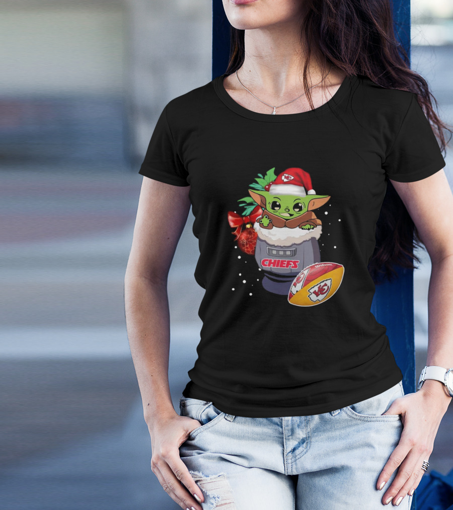 Baby Yoda Kansas City Chiefs Christmas 2024 Star Wars Football T-Shirt