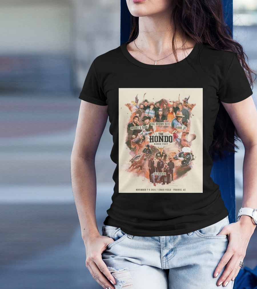 Hank Jr Brooks And Dunn Zac Brown Band Old Dominion The Hondo Rodeo Fest November 2024 Chase Field Phoenix T-Shirt