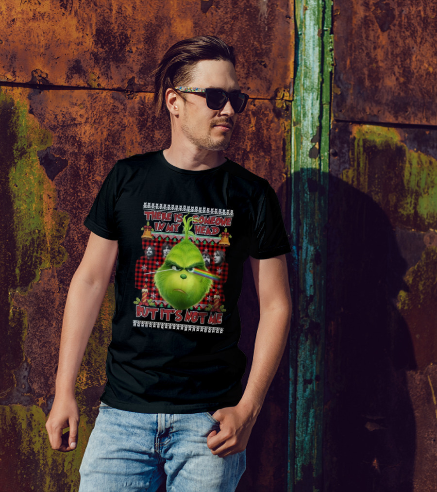 The Grinch Pink Floyd There Is Someone In My Head But It's Not Me Ugly Christmas 2024 Bells Plaid T-Shirt