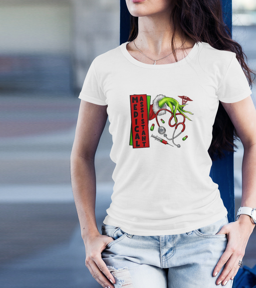 Medical Assistant Grinch Hand Stethoscope Christmas T-Shirt