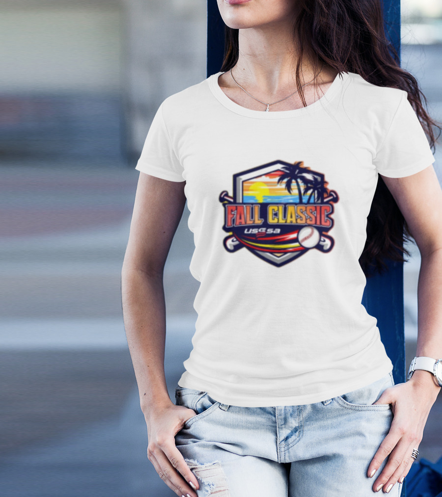 USSSA 3rd Annual Fall Classic Rings And Double Points Nov 1-3 2024 Baseball Event Logo With Sunset And Palm Trees T-Shirt