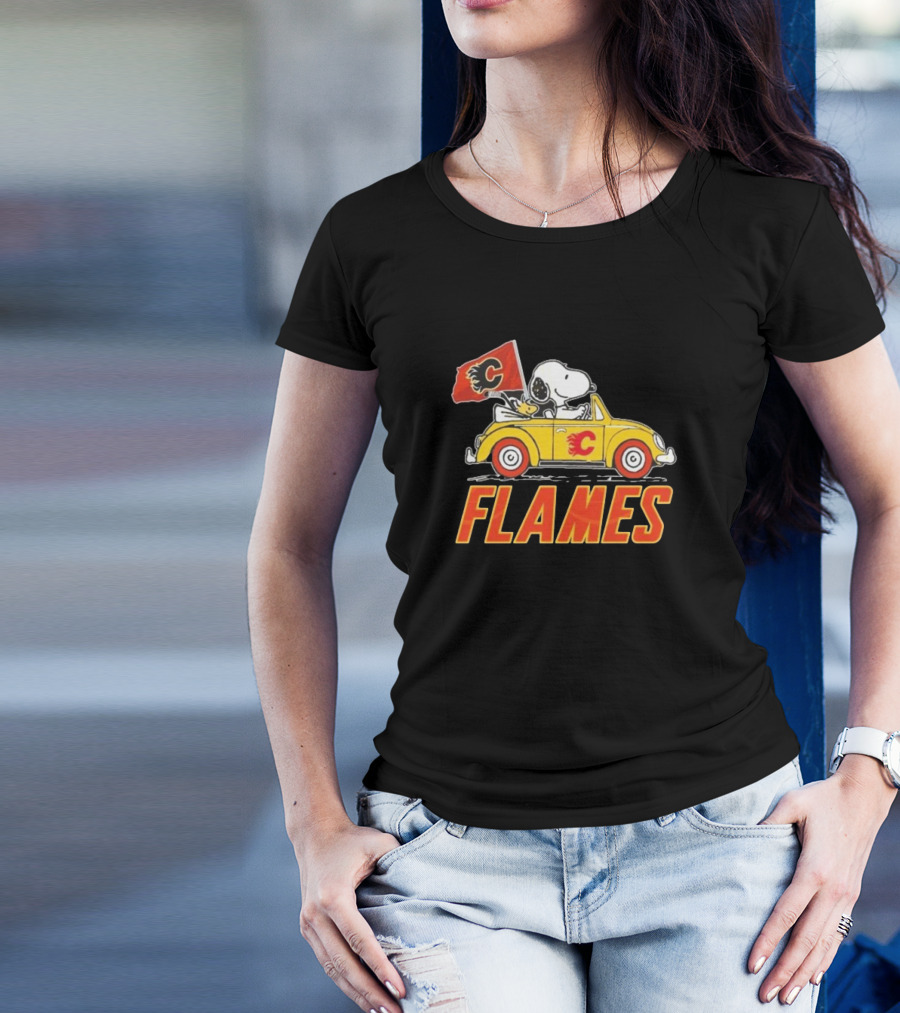 Snoopy Woodstock Driving Calgary Flames Car T-Shirt