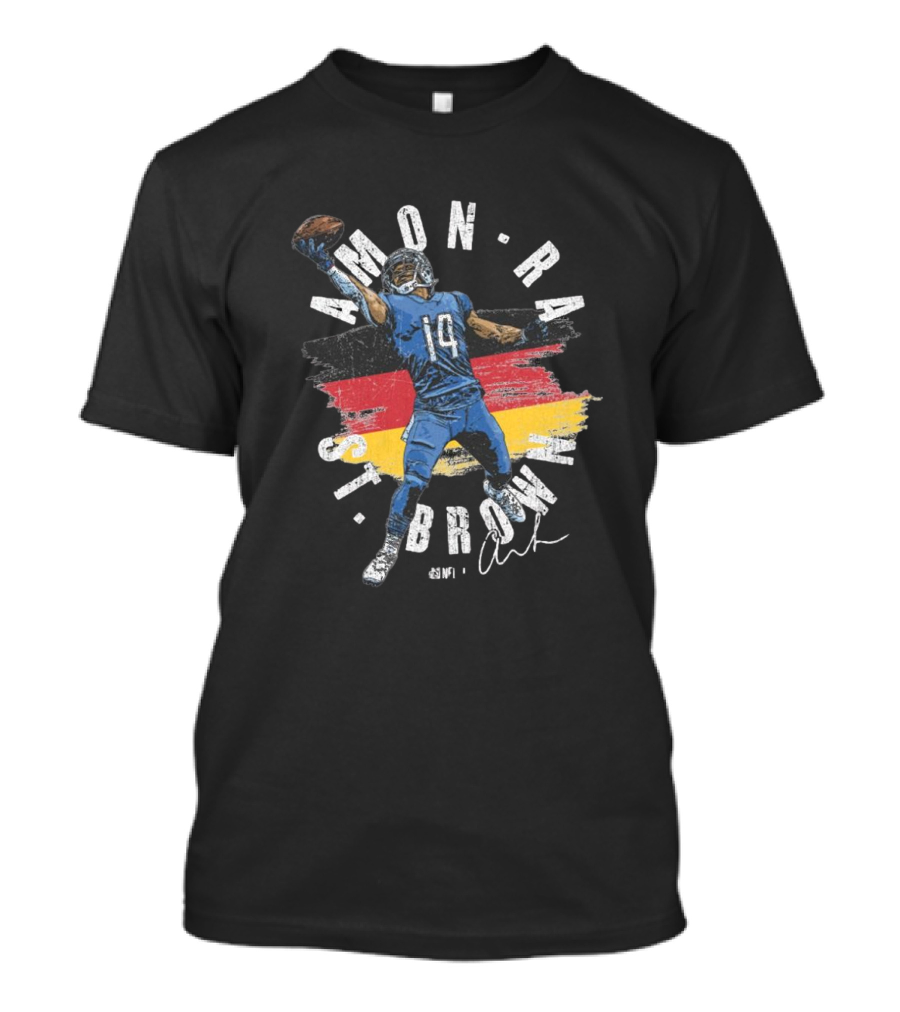Amon-Ra St. Brown Detroit Lions NFL Germany Flag 14 Signature T-Shirt