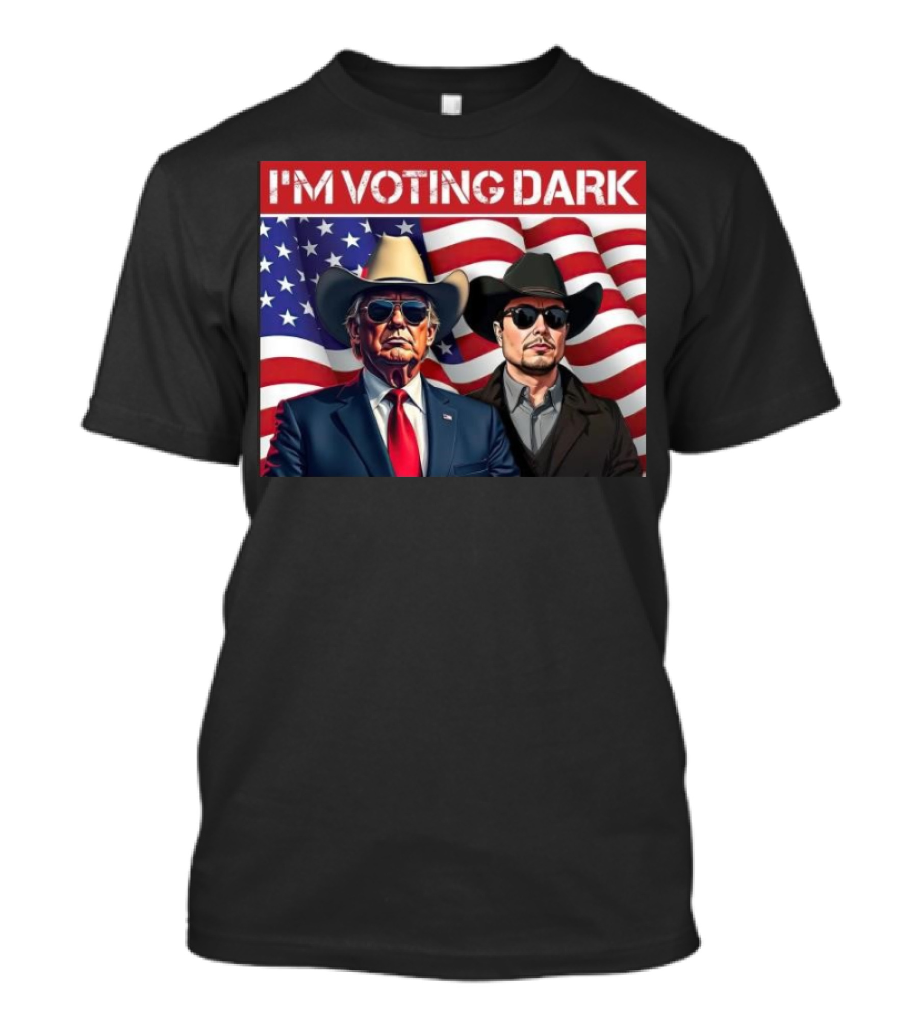 I’m Voting Dark Maga 2024 Patriotic Cowboy Style With Donald Trump And Elon Musk T-Shirt