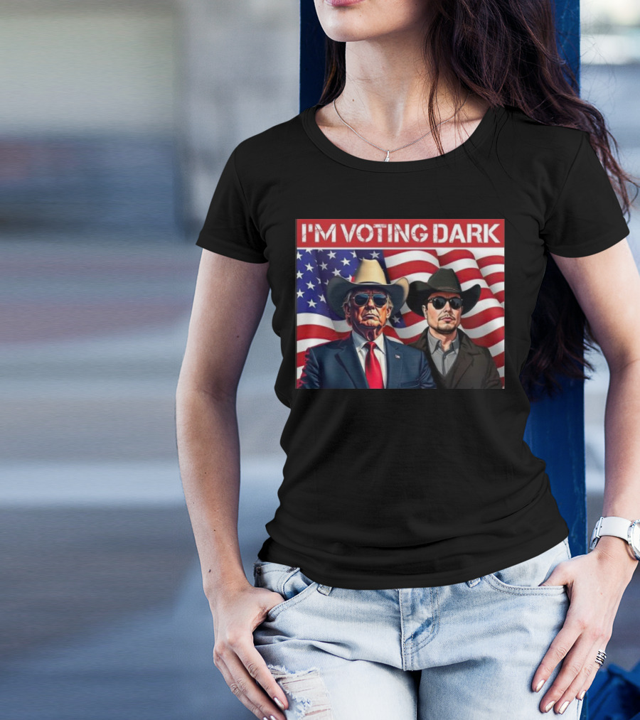 I’m Voting Dark Maga 2024 Patriotic Cowboy Style With Donald Trump And Elon Musk T-Shirt