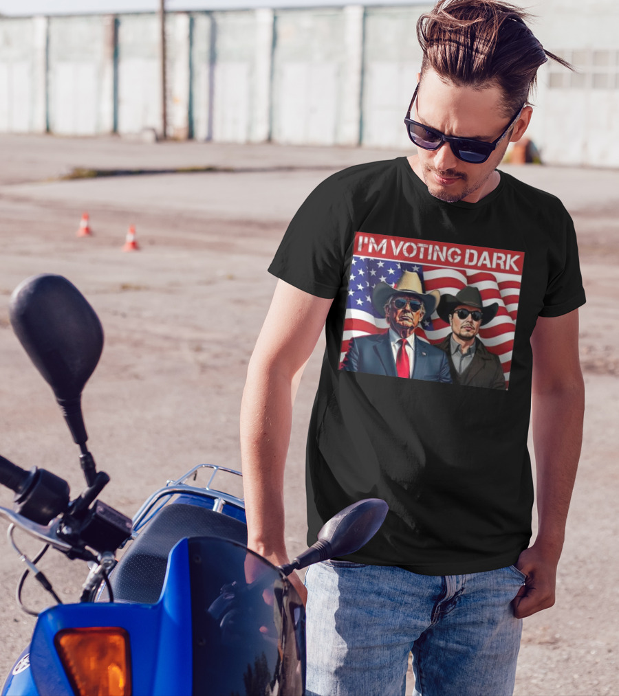 I’m Voting Dark Maga 2024 Patriotic Cowboy Style With Donald Trump And Elon Musk T-Shirt