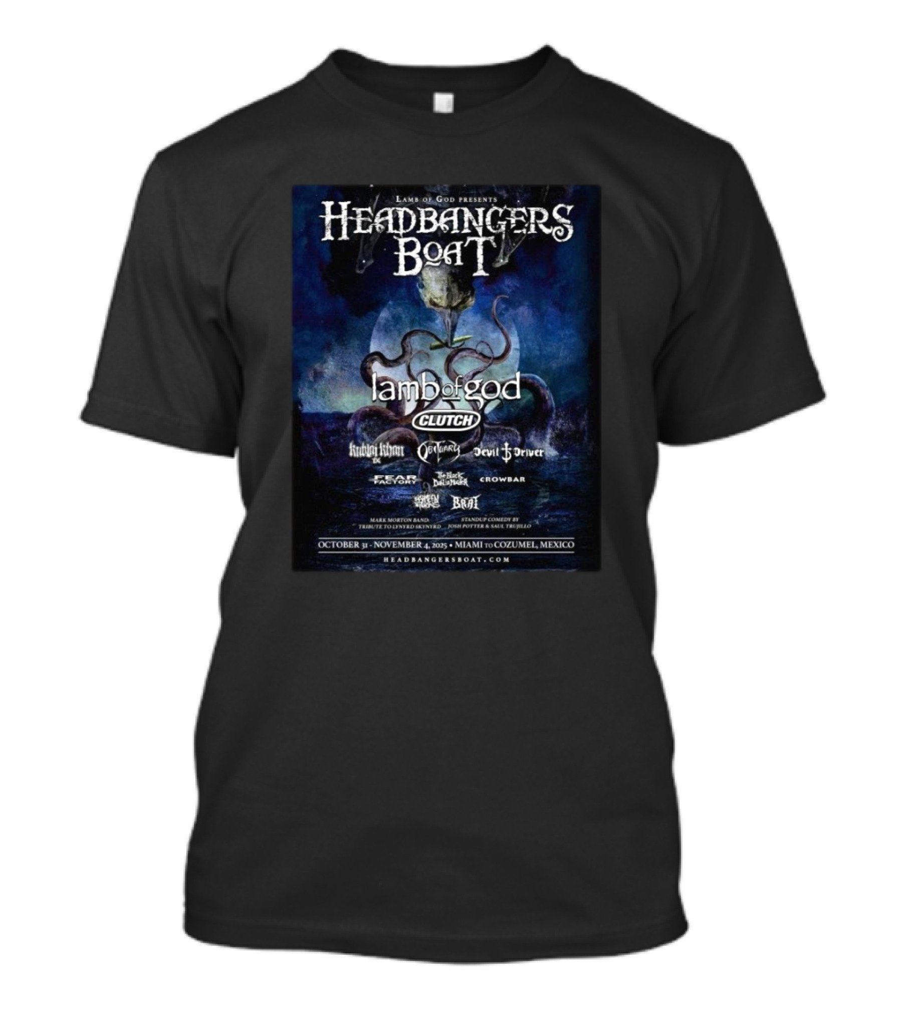 Lamb Of God Headbangers Boat 2025 Miami To Cozumel With Clutch And Special Guests October 31 To November 4 T-Shirt