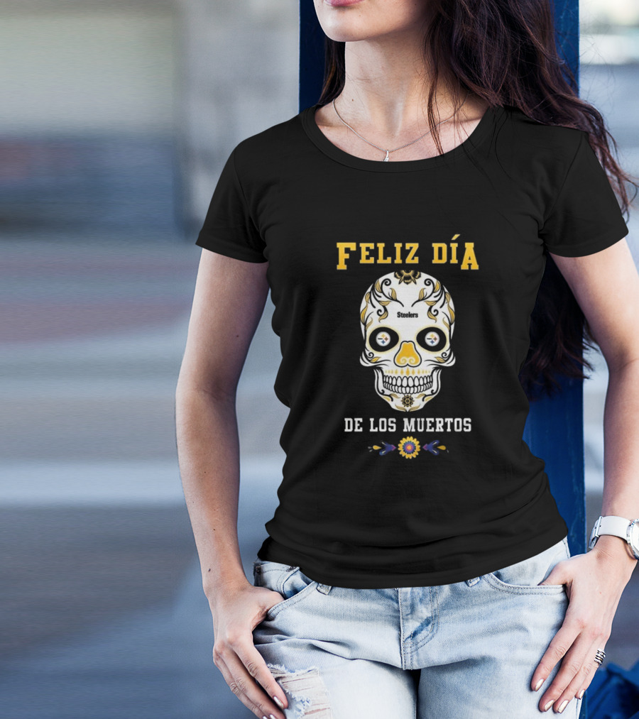 Pittsburgh Steelers Feliz Dia De Los Muertos Skull T-Shirt
