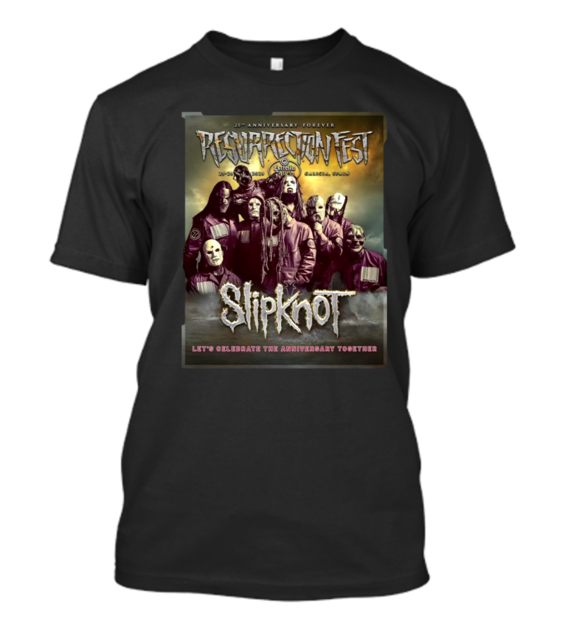 Resurrection Fest Estrella Galicia 20th Anniversary Forever With Slipknot Let's Celebrate Together 2025 T-Shirt