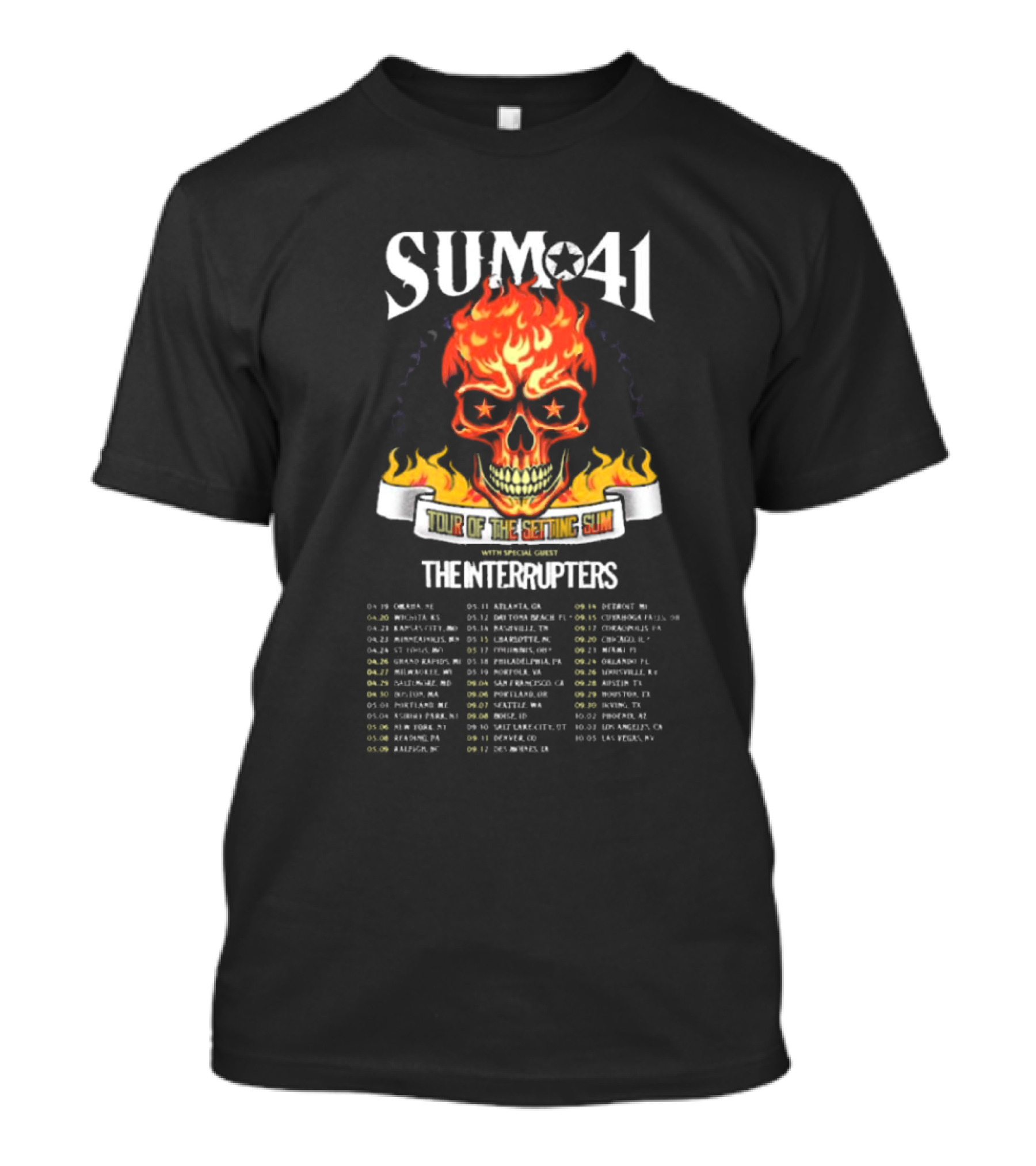 SUM 41 Tour Of The Setting Sun 2024-2025 Featuring The Interrupters With Skull Flames T-Shirt