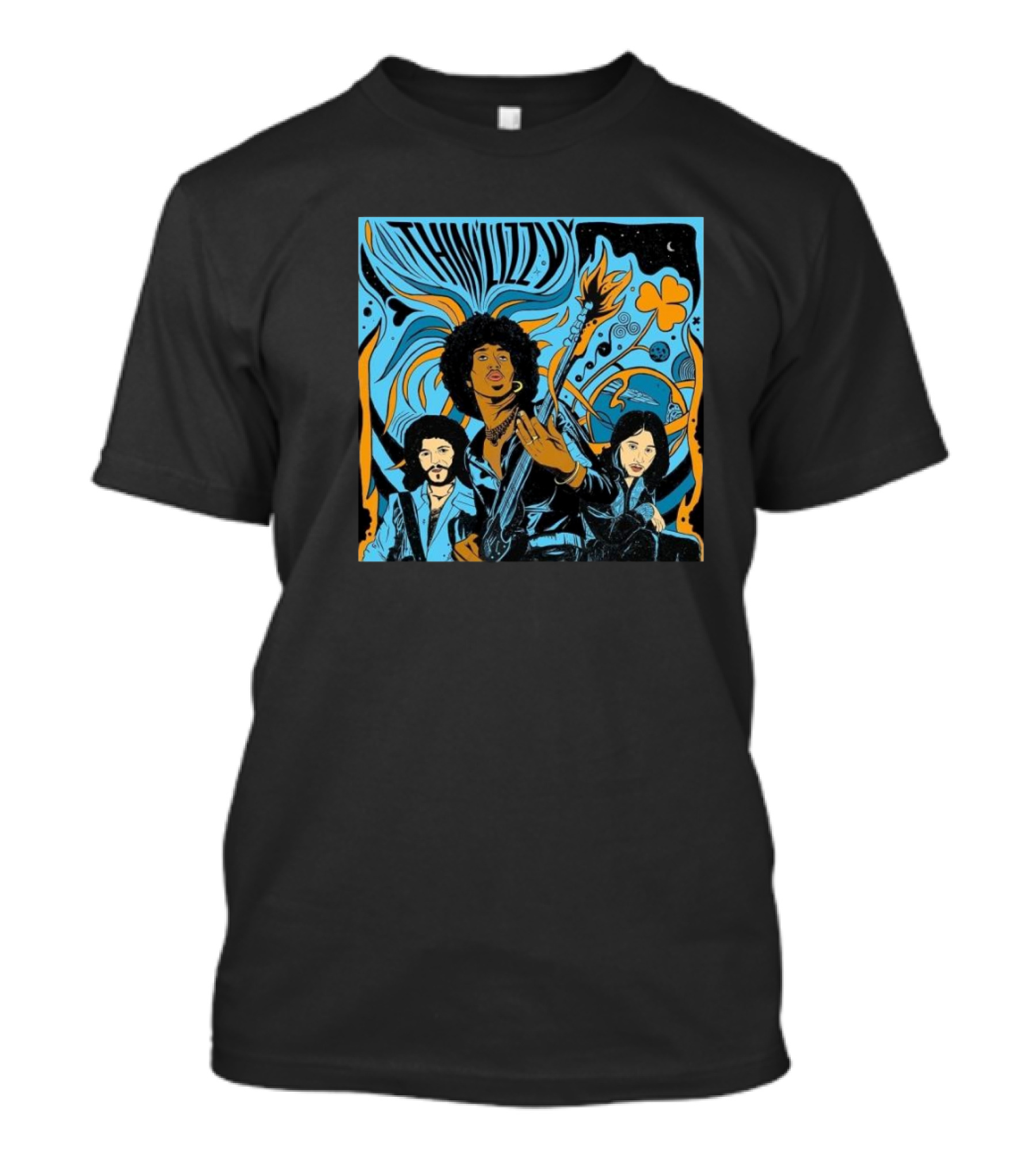 Thin Lizzy Psychedelic Artwork Featuring Band Members And Clover Design For The Acoustic Sessions 24th January 2025 T-Shirt
