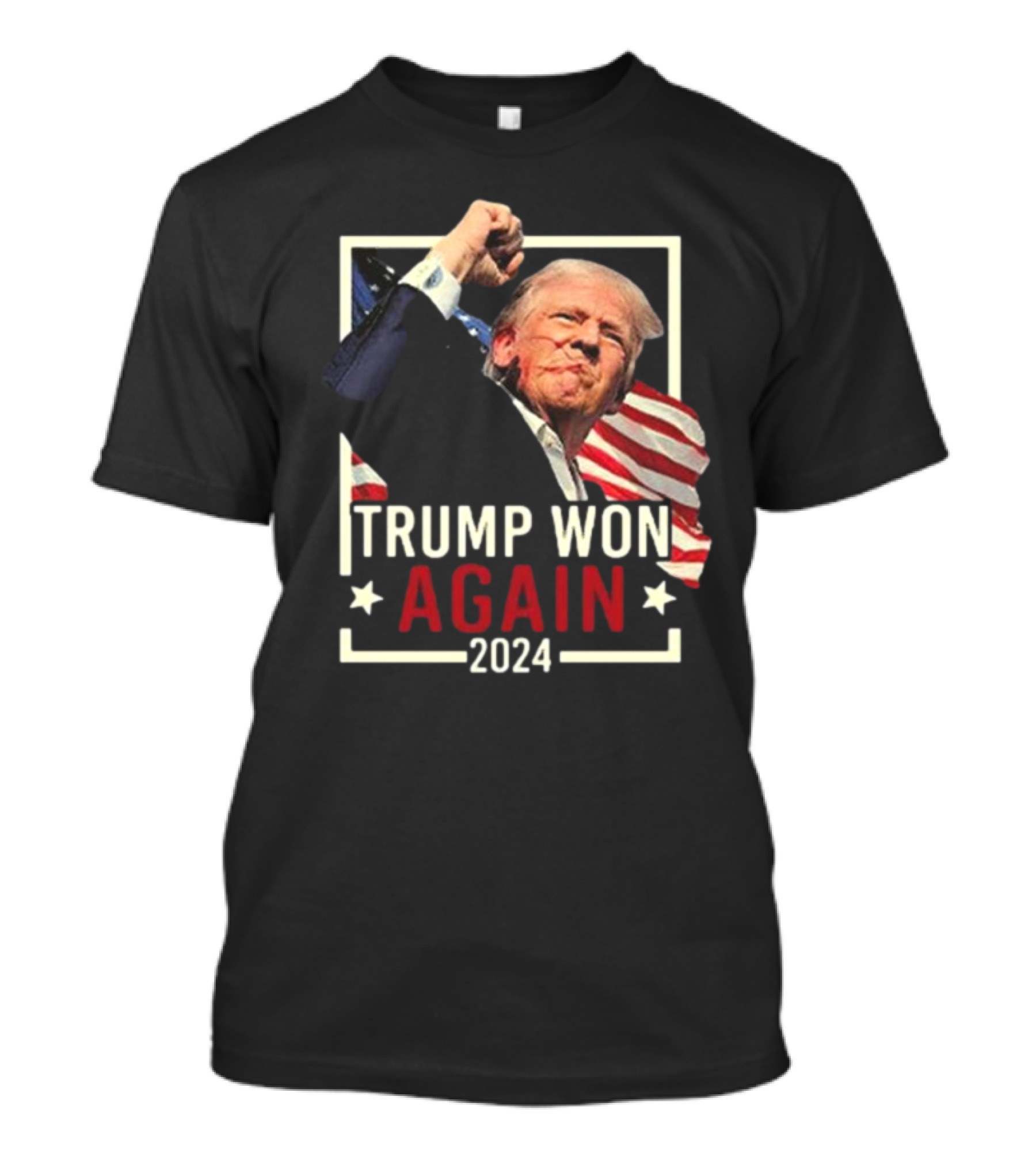 Trump Won Again 2024 Fight Vintage Style Fist Raised USA Flag T-Shirt