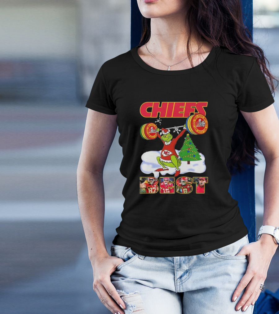 Chiefs Grinch Lifting Weights Christmas Tree NFL 2025 Best T-Shirt