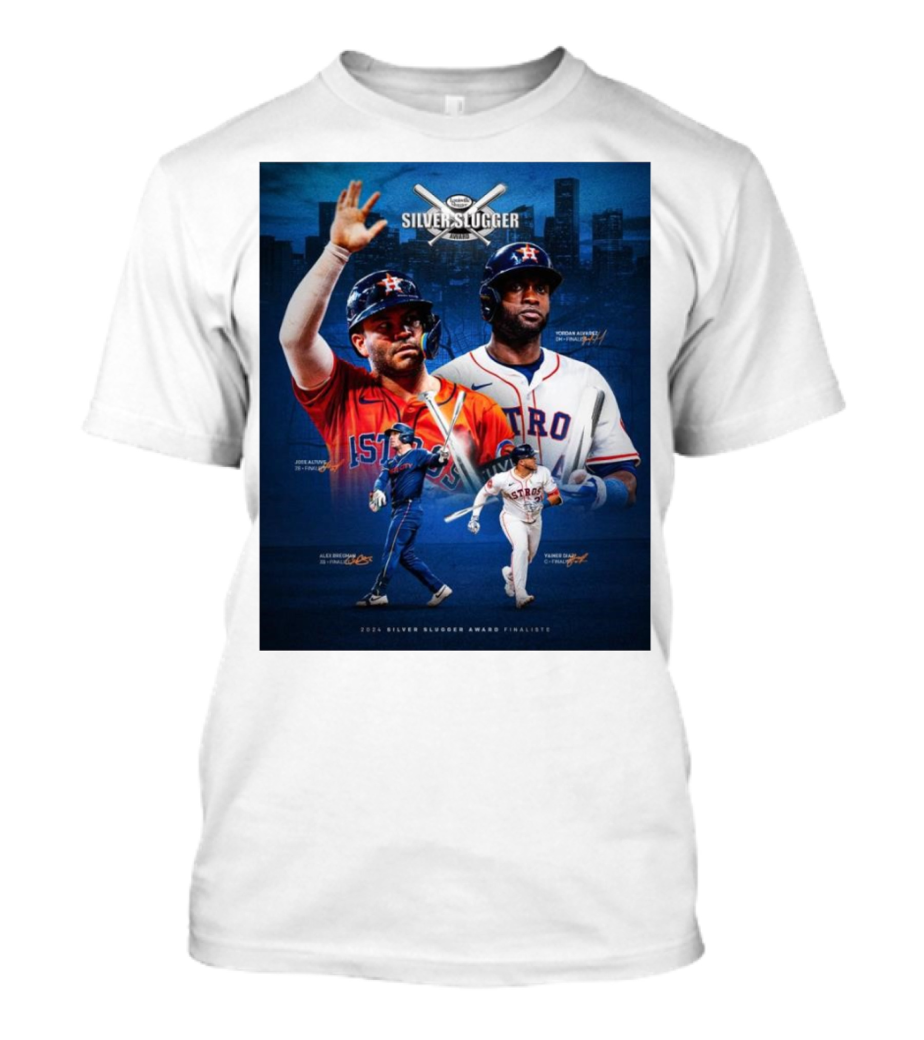 Altuve Alvarez Bregman Astros 2024 Silver Slugger Award Finalists Signatures T-Shirt