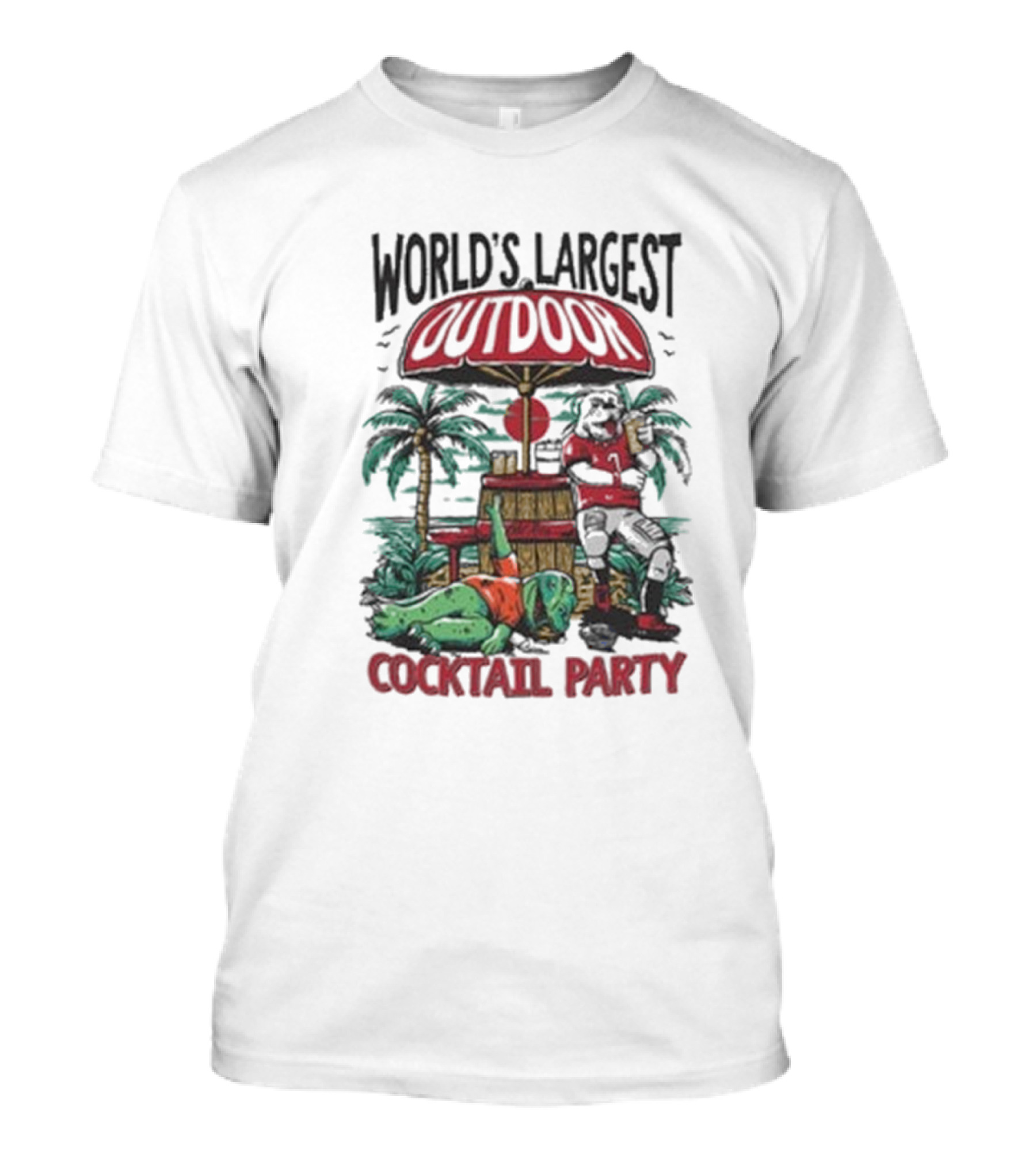 World’s Largest Outdoor Cocktail Party 2024 Bulldog And Gator Beach Scene T-Shirt