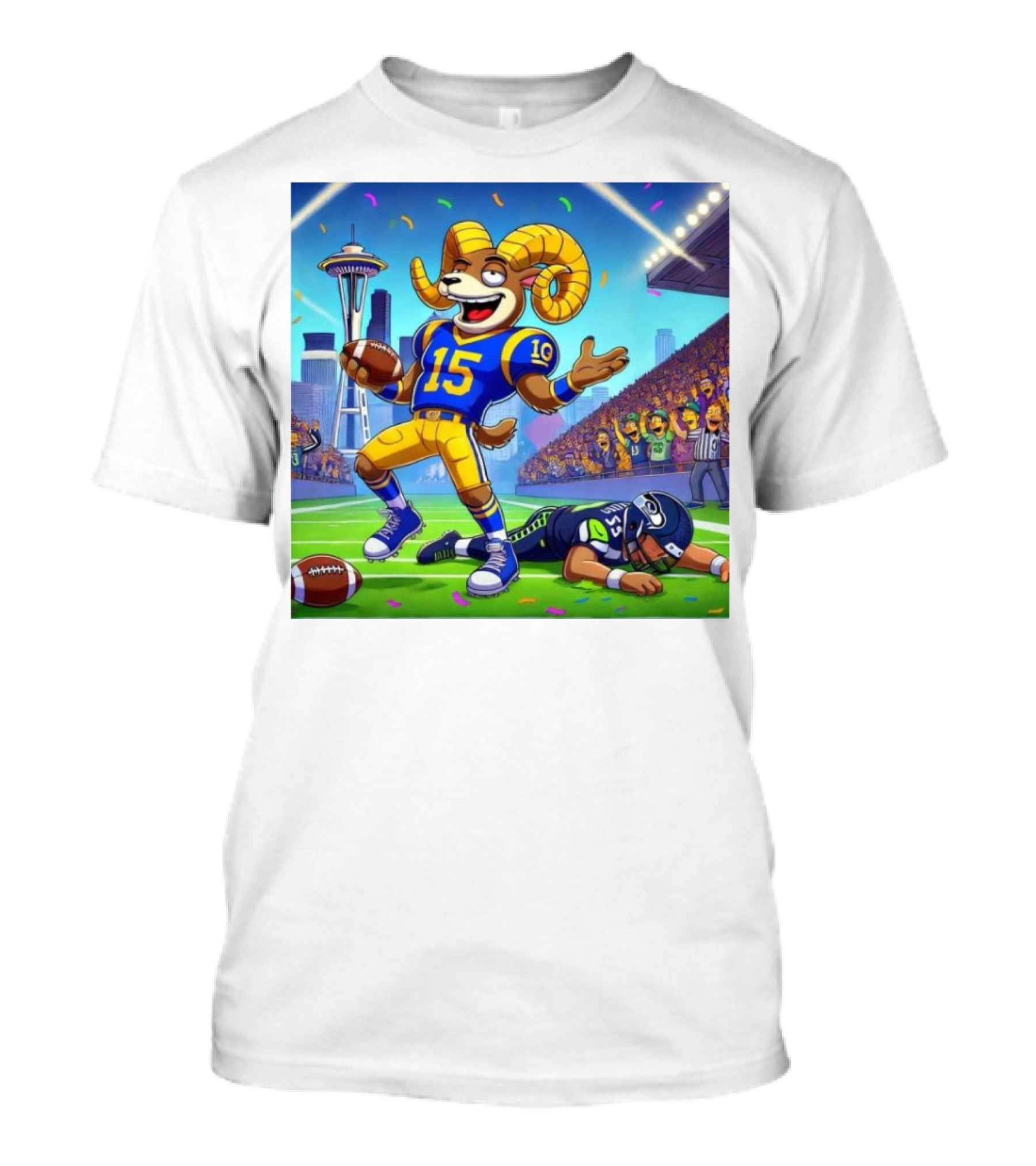 Los Angeles Rams Mascot Victorious Over Seattle Seahawks In Football Battle T-Shirt