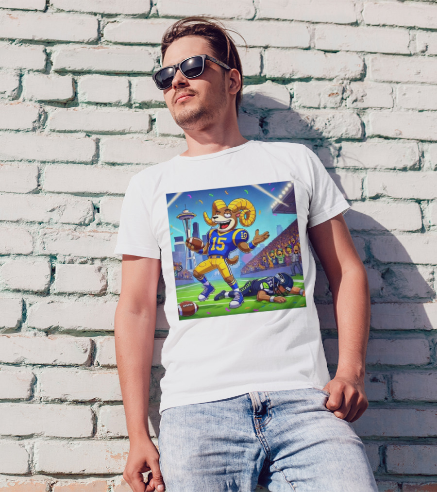 Los Angeles Rams Mascot Victorious Over Seattle Seahawks In Football Battle T-Shirt