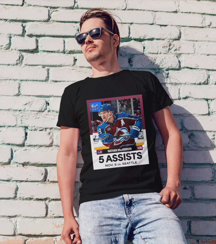 Nathan MacKinnon 5 Assists Nov 5 Vs Seattle Colorado Avalanche NHL #29 T-Shirt