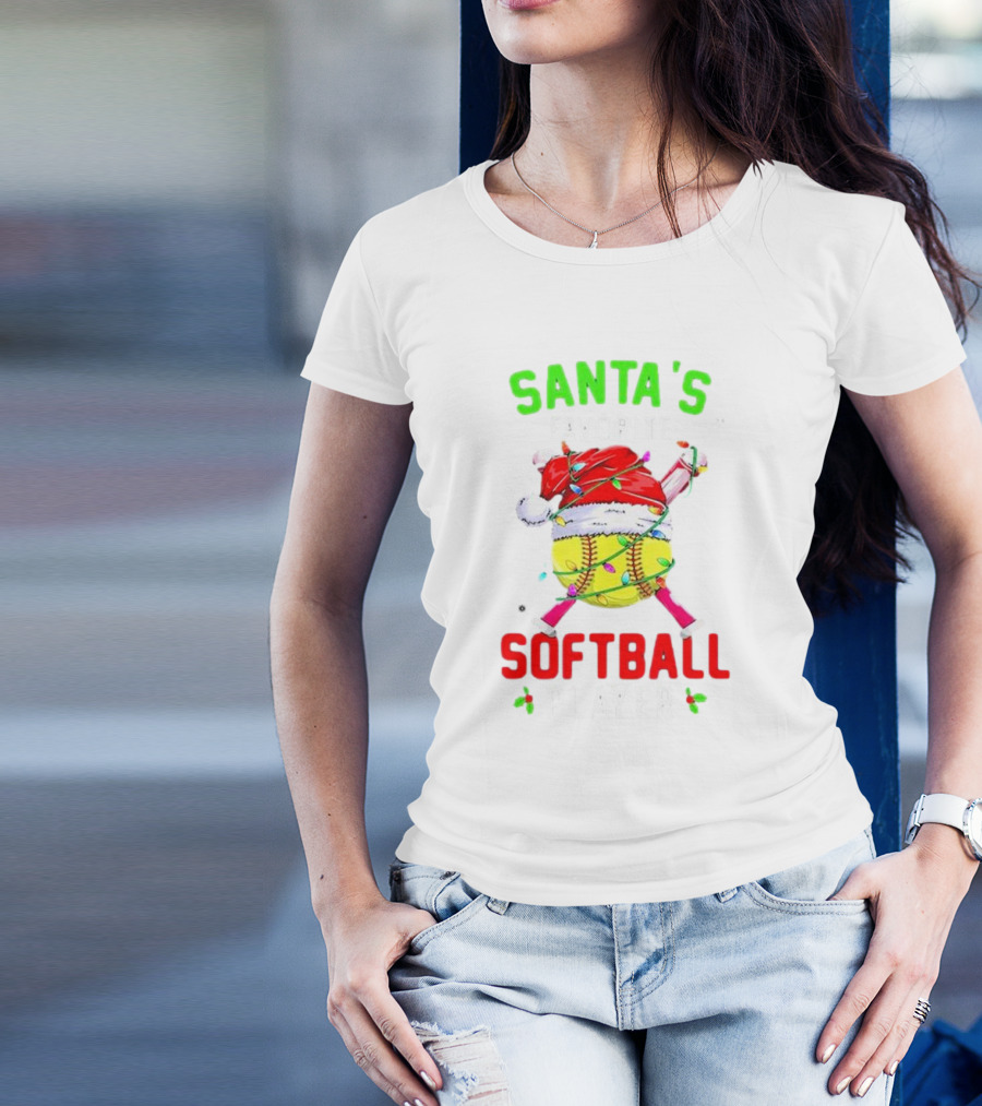 Santa's Favorite Softball Christmas Player T-Shirt