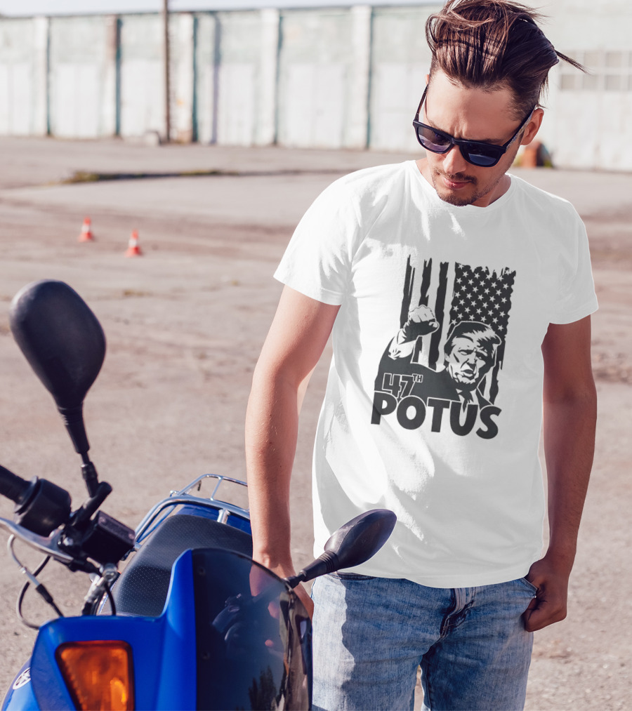 Trump Won 2024 47th POTUS American Flag Fist Raised T-Shirt