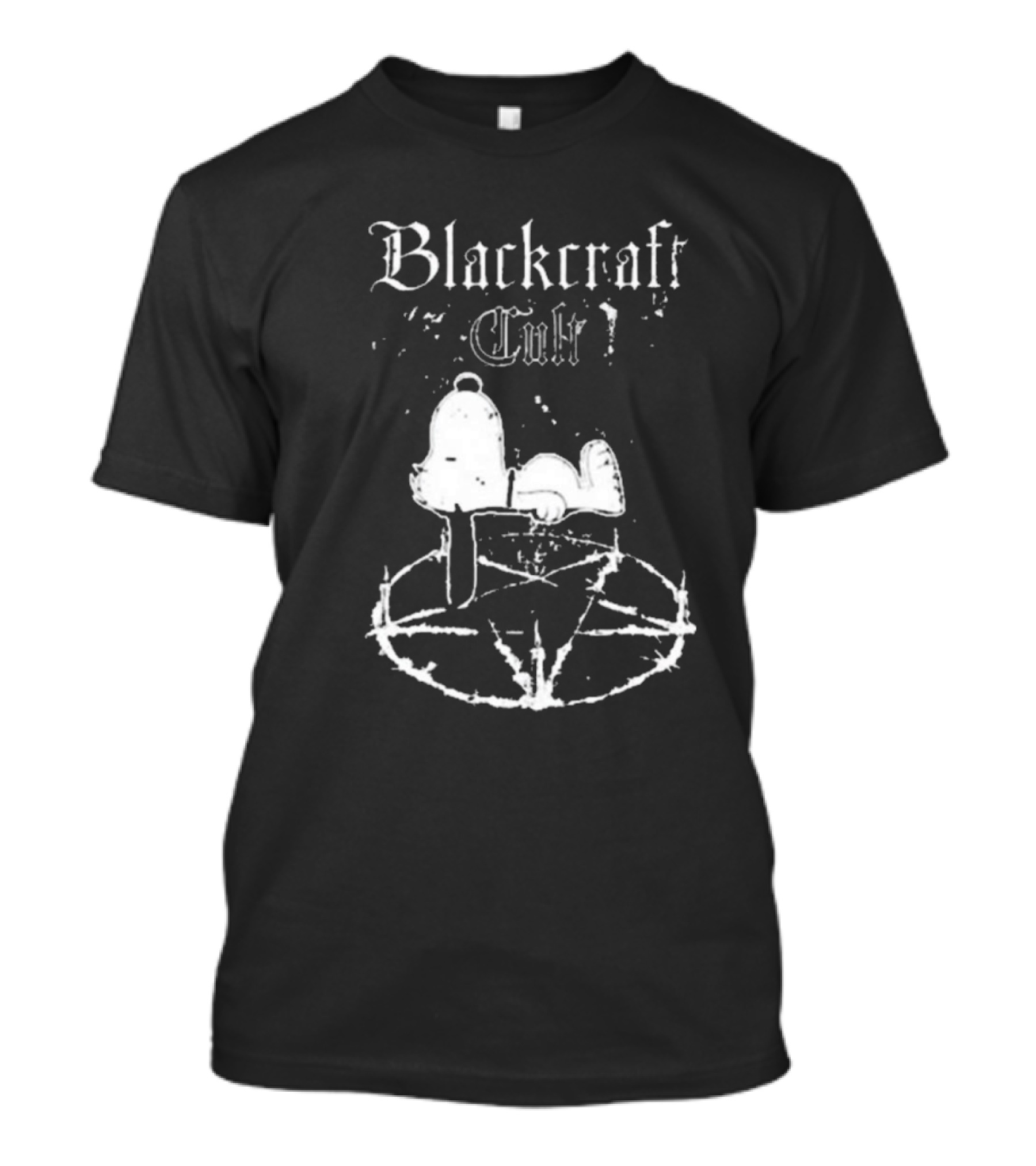 Blackcraft Cult Happiness Is A Warm Puppy Snoopy On Inverted Pentagram T-Shirt
