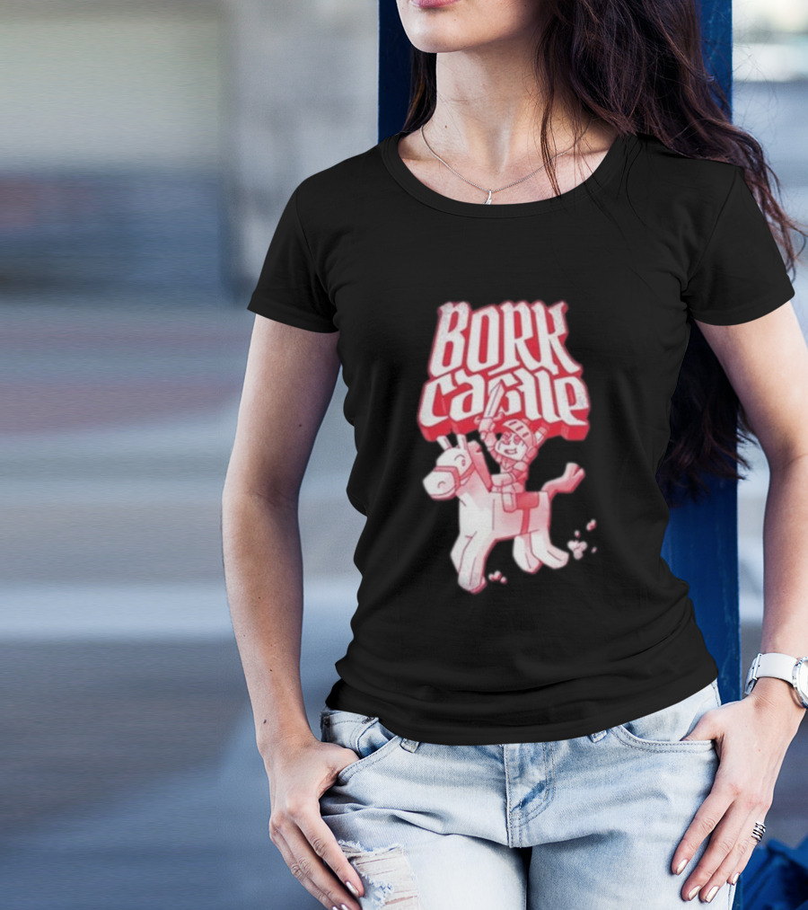Bork Castle Cartoon Knight Riding Horse T-Shirt