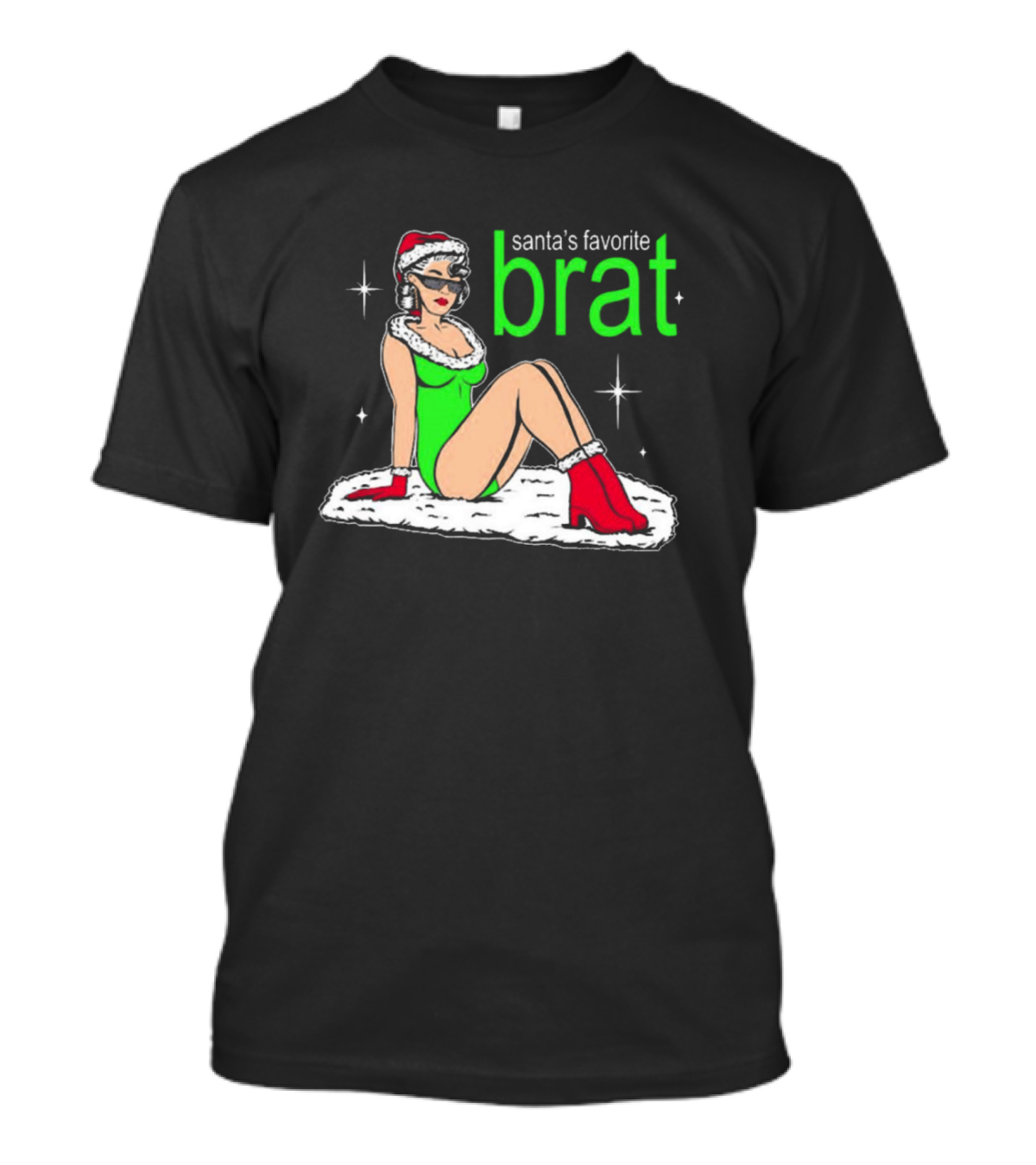 Santa’s Favorite Brat Ugly Sweater Christmas 2024 Festive Santa Hat And Sunglasses Retro Pin-Up T-Shirt