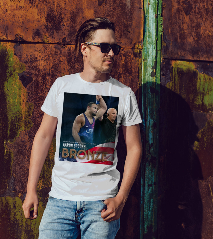 Aaron Brooks USA Wrestling Men's Freestyle 86Kg Bronze Paris Olympic T-Shirt